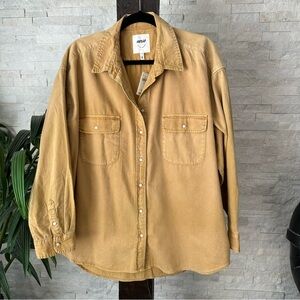 Aerie Tan Mustard Oversized Cotton Button Down Shirt Size Large New with Tags